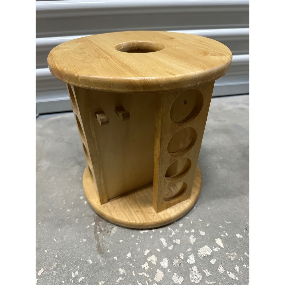 Rotating Wooden Spice Rack Organizer Carousel Natural Wood Kitchen Storage